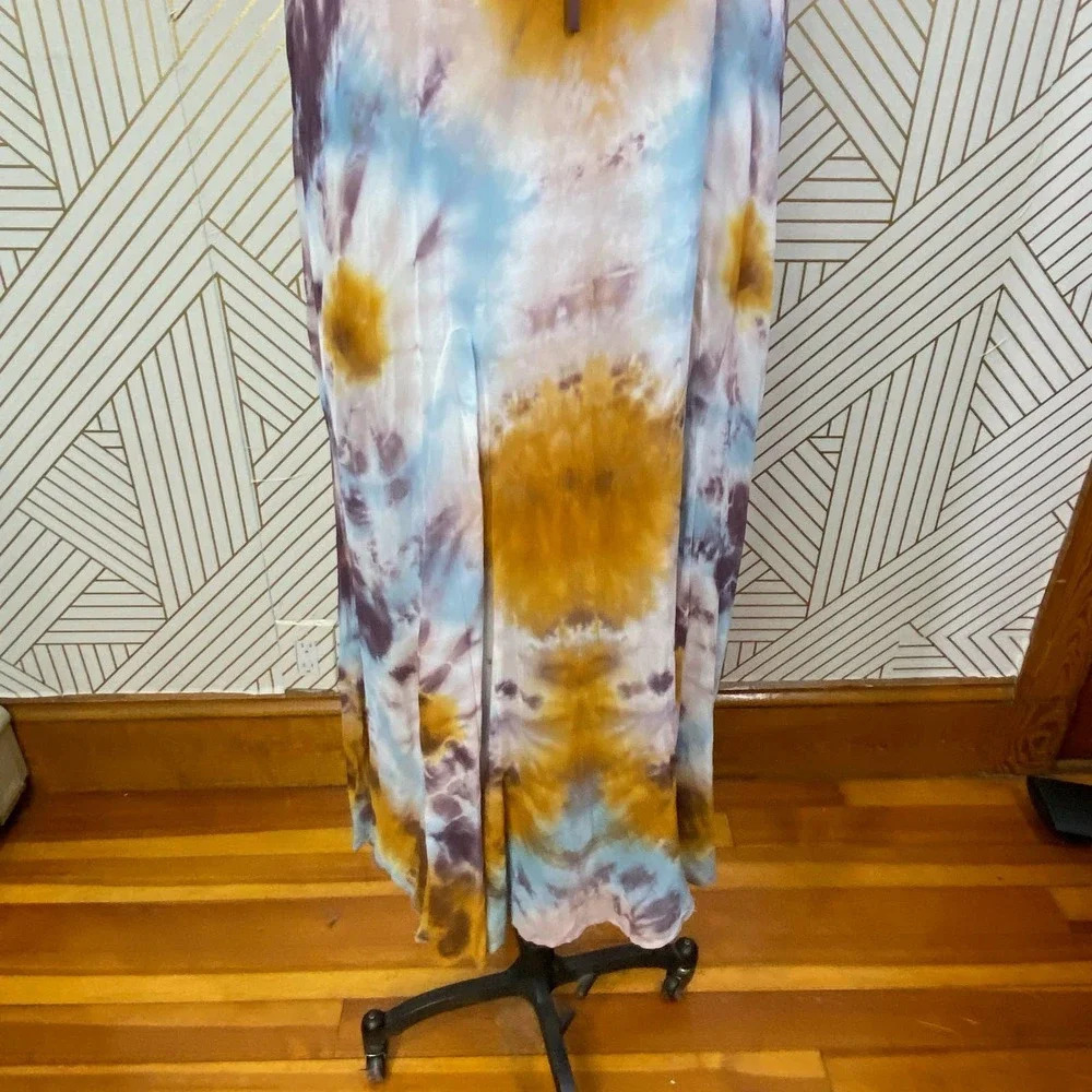 Young Fabulous & Broke Elie Trapeze Orange Blue White Maxi Dress Size Medium - Picture 9 of 12